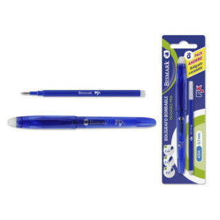 Blíster boligrafo borrable c/capuchon+1 recambio azul bismark 329570