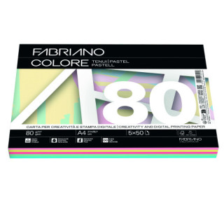 Paquete 250 hojas a4 80g colores surtidos pastel (50 hojas x color) fabriano f19100811