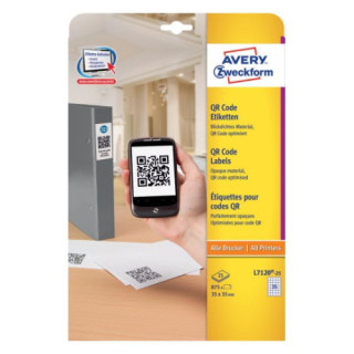 Caja de 25 hojas etiquetas adhesivas cubriente para código qr 35x35mm avery l7120-25
