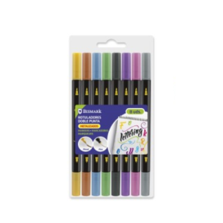 Blister 8 marcadores doble punta metalizado lettering bismark 330013