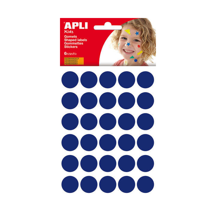 Apli Bolsa de 180 Gomets Redondos Ø 20mm - Adhesivo Permanente - Desarrollo de Habilidades y Creatividad - Ideal para Escuelas