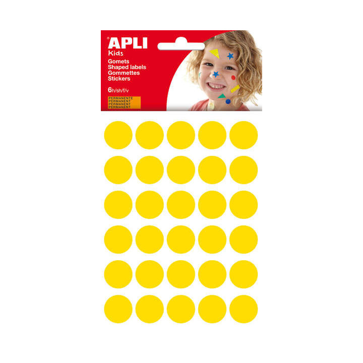 Apli Bolsa de 180 Gomets Redondos Ø 20mm - Adhesivo Permanente - Desarrollo de Habilidades y Creatividad - Ideal para Escuelas