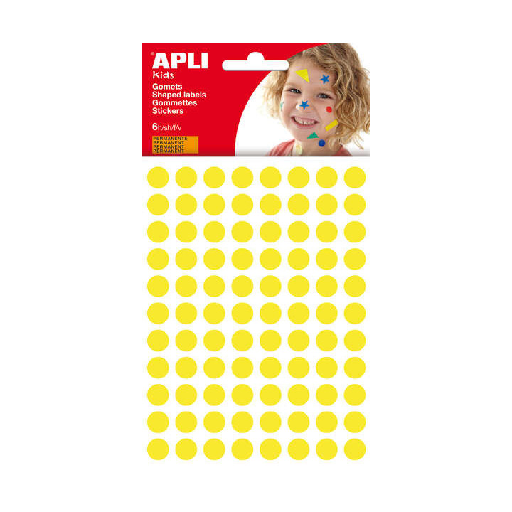 Apli Pack de 528 Gomets Redondos Ø 10.5mm - Adhesivo Permanente - Ideal para Escuelas Infantiles y Colegios - Color Amarillo