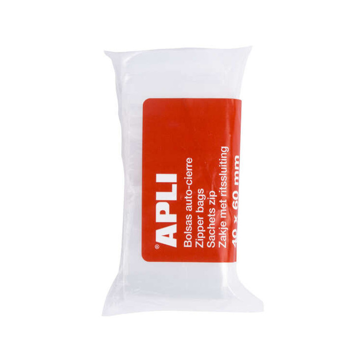 Apli Pack de 100 Bolsas con Zip Auto Cierre Transparentes - Tamaño 40x60mm - Cierre Seguro y Facil Manipulacion - Aptas para U