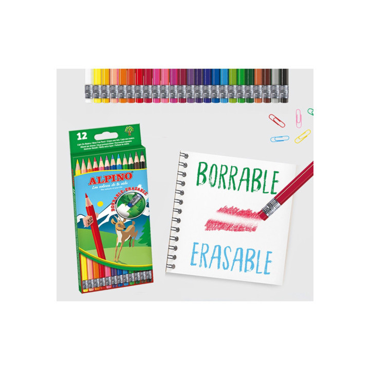 Estuche 12 lápices de colores borrables alpino al013654