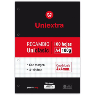 Recambio uniextra a4 uniclasic 100 hojas 100g 4x4 c/m papyrus 53390900