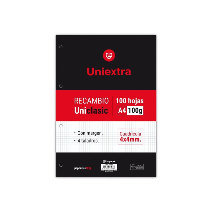 Recambio uniextra a4 uniclasic 100 hojas 100g 4x4 c/m papyrus 53390900