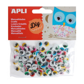 Apli Ojos Moviles Adhesivos con Pestañas - Gran Adhesion - Versatiles para Manualidades - Ideales para Escuelas y Talleres Inf