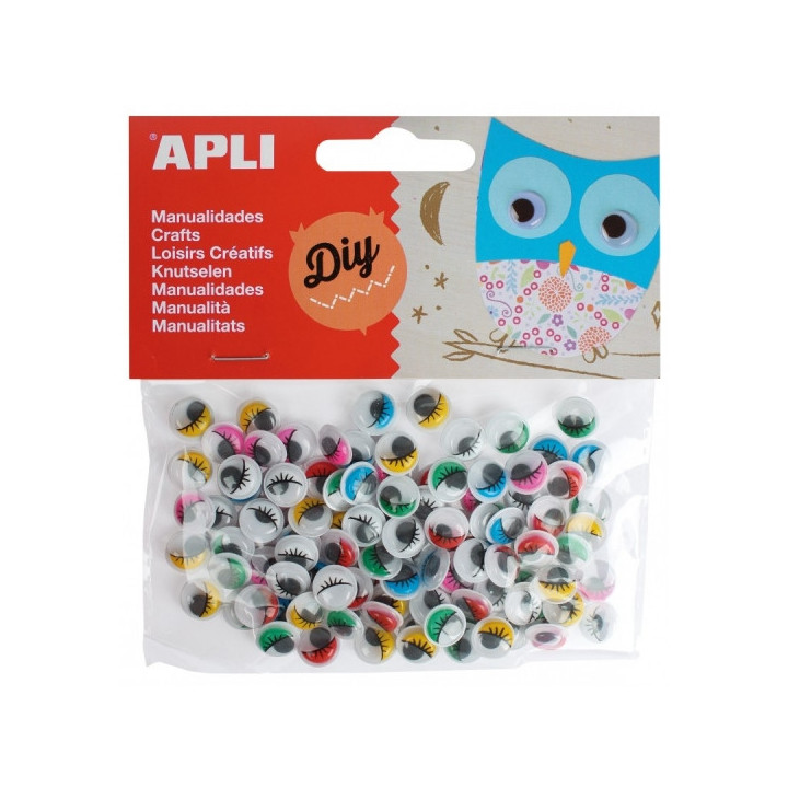Apli Ojos Moviles Adhesivos con Pestañas - Gran Adhesion - Versatiles para Manualidades - Ideales para Escuelas y Talleres Inf