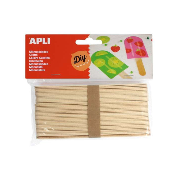 Apli Pack de 40 Palos Polo Jumbo de Madera Natural 150 x 18 mm - Color Madera
