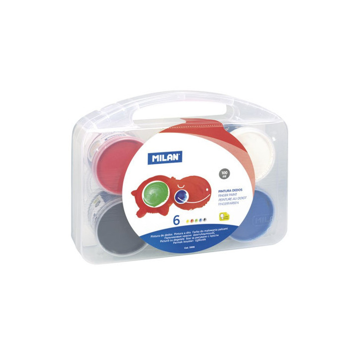 Caja 6 tarros 100ml de pintura dedos colores surtidos milan