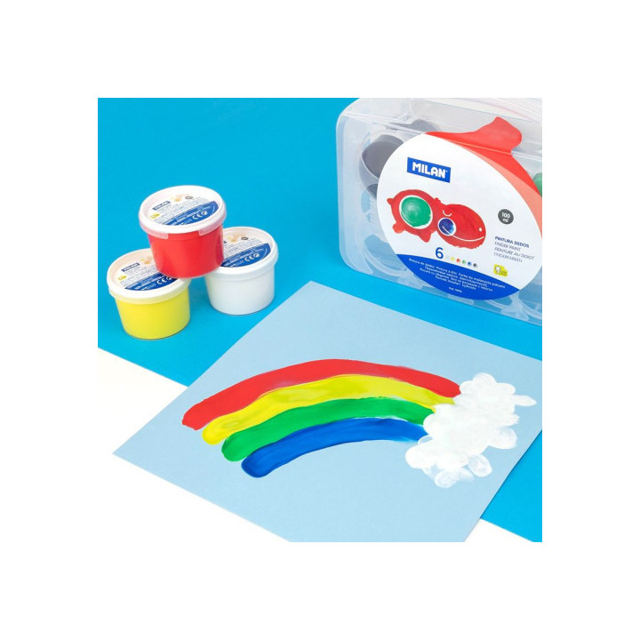 Caja 6 tarros 100ml de pintura dedos colores surtidos milan