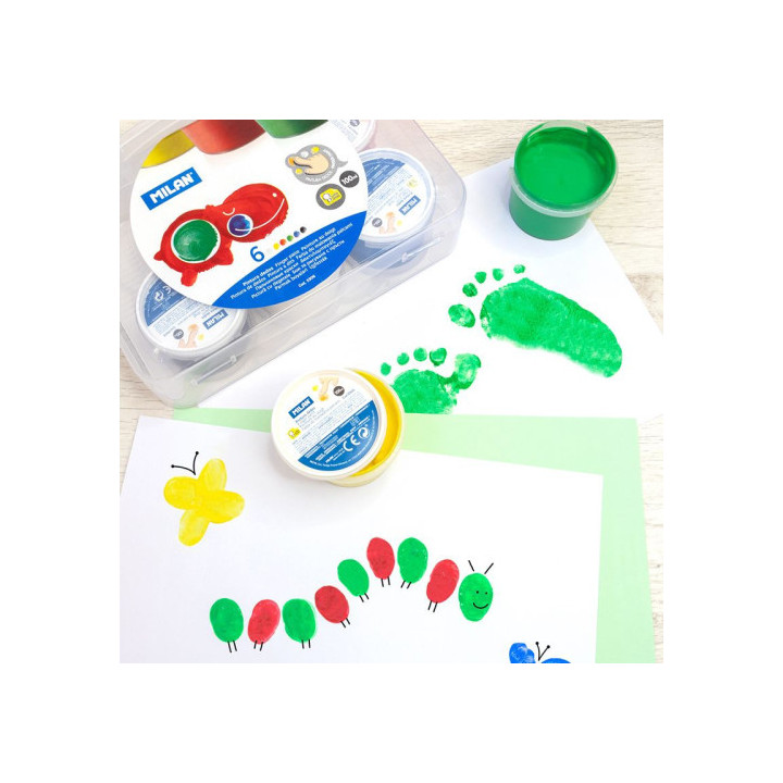Caja 6 tarros 100ml de pintura dedos colores surtidos milan