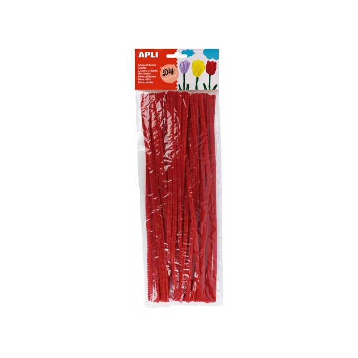 Apli Limpiapipas Rojos para Manualidades - Flexibles - Suaves - Tupidos - Facil Manipulacion - Estimula Imaginacion y Creativid