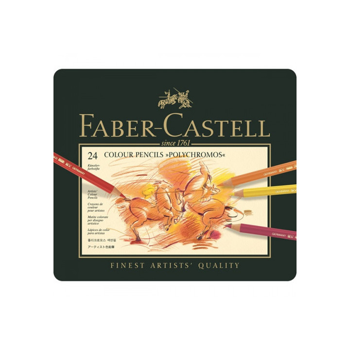 Estuche de metal polychromos con 24 lapices de colores surtidos faber castell 110024