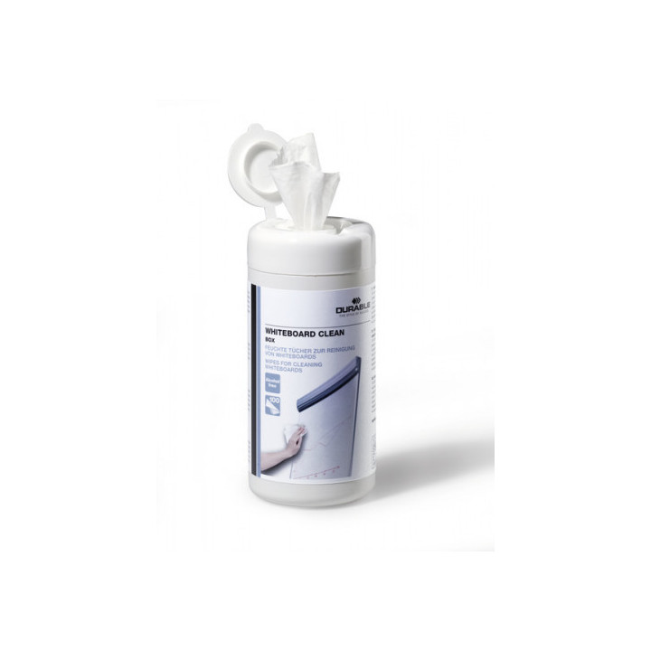 Bote con 100 toallitas húmedas sin alcohol para limpieza de pizarras blancas durable 5759