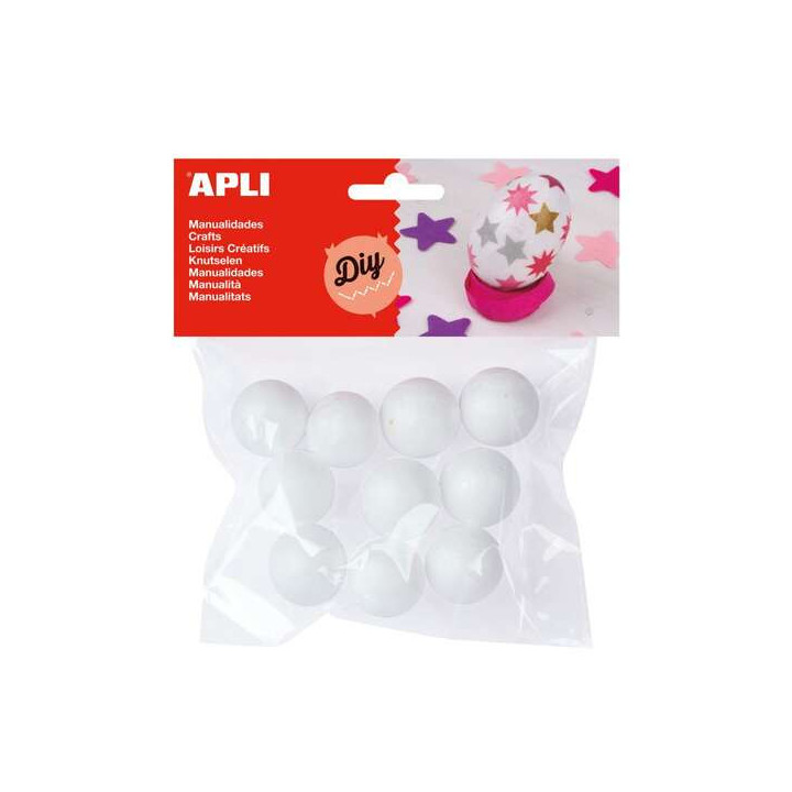 Apli Pack de 10 Bolas de Porexpan Ø 25 mm - Color Blanco