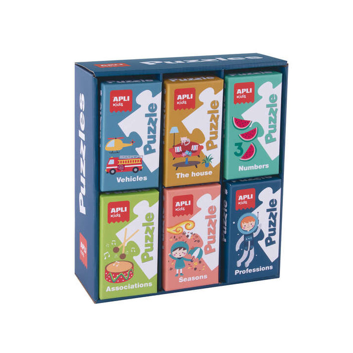 Apli Expositor de 6 Puzles Educativos - 24 Piezas de 7x7cm - Mejora Concentracion