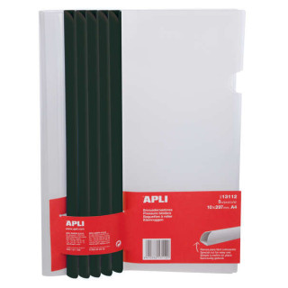 Apli Pack de 5 Encuadernadores Deslizantes 10 x 297mm con Funda Transparente - Ranura para Facil Insercion de Hojas - Capacidad