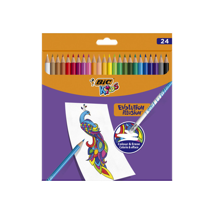 Estuche 24 lapiceros de colorear borrable evolution illusion con goma incorporada bic 987869
