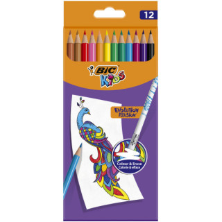 Estuche 12 lapiceros de colorear borrable evolution illusion con goma incorporada bic 987868
