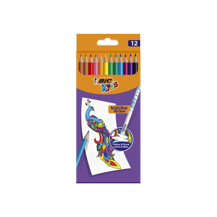 Estuche 12 lapiceros de colorear borrable evolution illusion con goma incorporada bic 987868