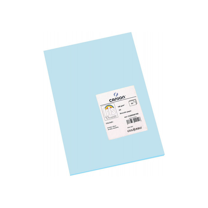 Pack 50 hojas cartulina iris a3 185g azul cielo canson c200040199