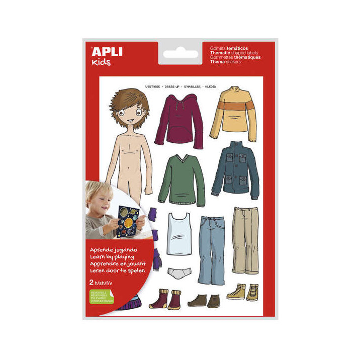 Apli Bolsa de Gomets Tematicos Vestirse Niño - 35 Gomets - Adhesivo Removible - Desarrollados con Educadores - Normas EN-71 y