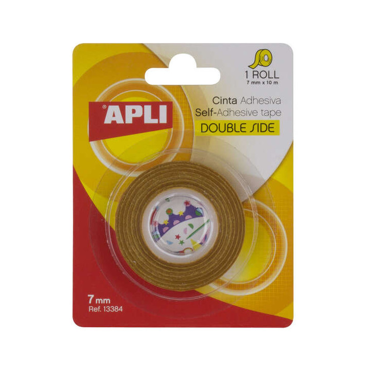 Apli Cinta Adhesiva Doble Cara 7mm x 10m - Facil de Cortar y Aplicar - Adhesion Fuerte y Duradera - Transparente Transparente