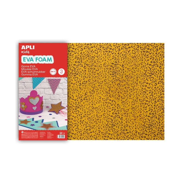Apli Goma Eva Impresa Leopardo 600x400mm 3 Hojas - Material de Alta Calidad - Diseño de Leopardo Impreso - Tamaño Grande para