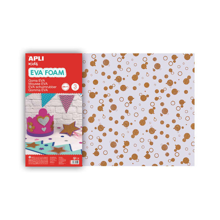 Apli Goma Eva Impresa Purpurina Circulos 600x400 - 3 Hojas Brillantes y Resistentes