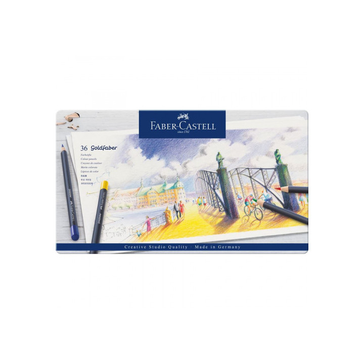 Estuche de metal con 36 lápices de colores goldfaber. faber castell 114736
