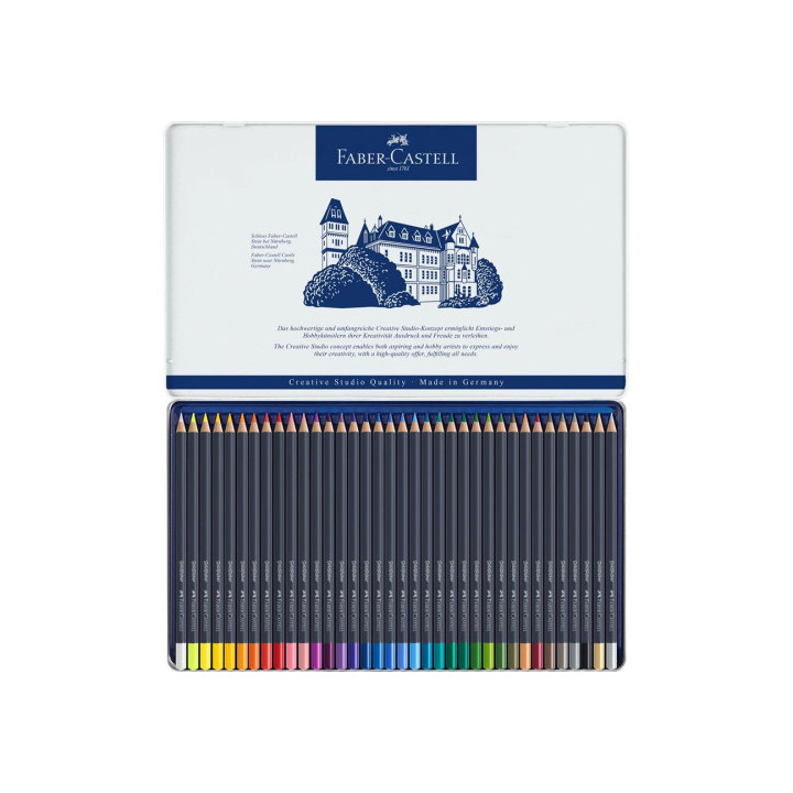Estuche de metal con 36 lápices de colores goldfaber. faber castell 114736