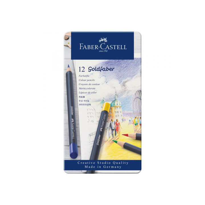 Estuche de metal con 12 lápices de colores goldfaber. faber castell 114712