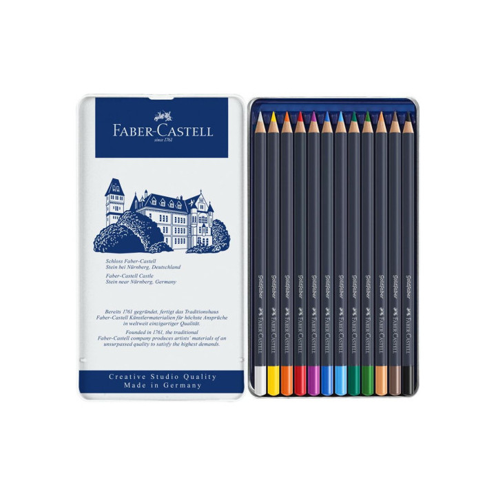 Estuche de metal con 12 lápices de colores goldfaber. faber castell 114712