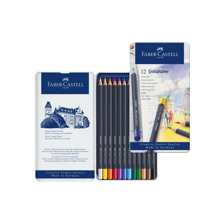 Estuche de metal con 12 lápices de colores goldfaber. faber castell 114712