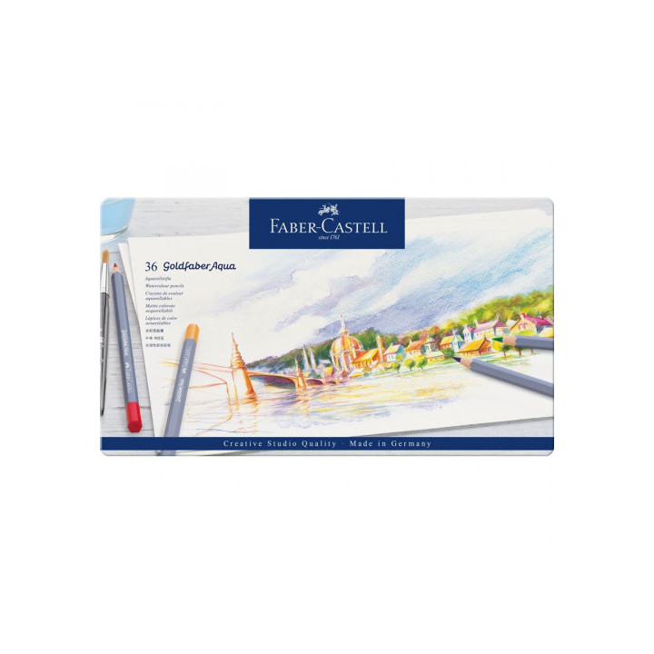 Estuche de metal con 36 lápices de colores acuarelables goldfaber. faber castell 114636