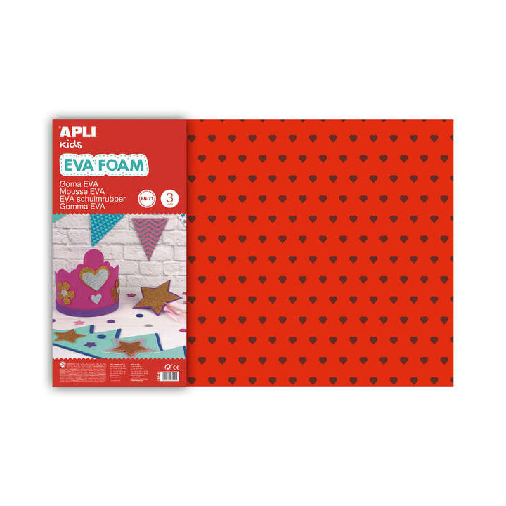 Apli Goma Eva Impresa Purpurina Corazones 600x400 - 3 Hojas de Tamaño Grande y Brillantes