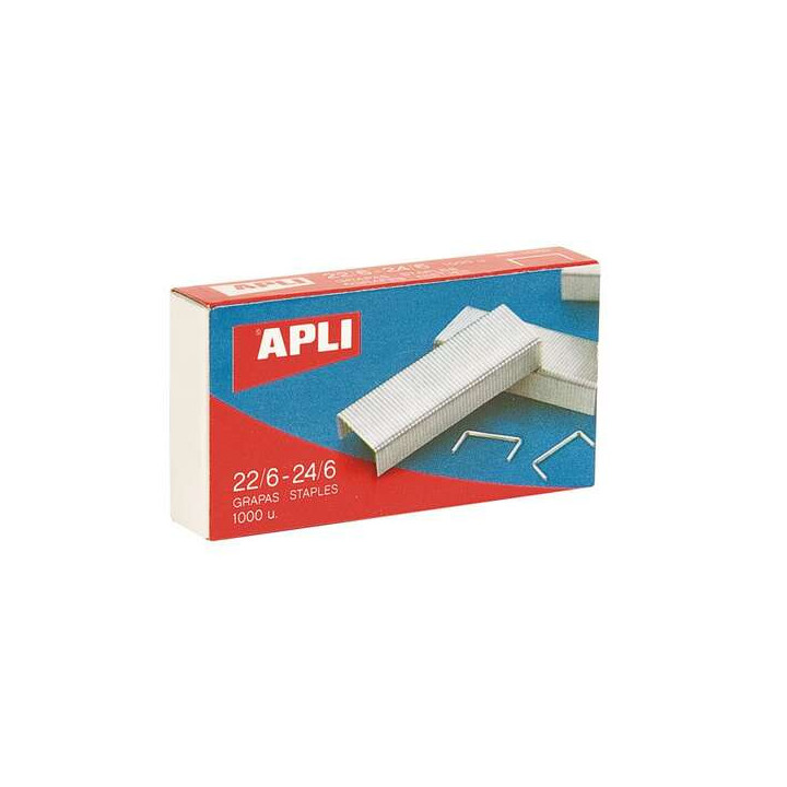 Apli Grapas 22/6 - 24/6 Galvanizadas - Capacidad de Grapado Aprox 20 Hojas - Caja de 1000 Grapas