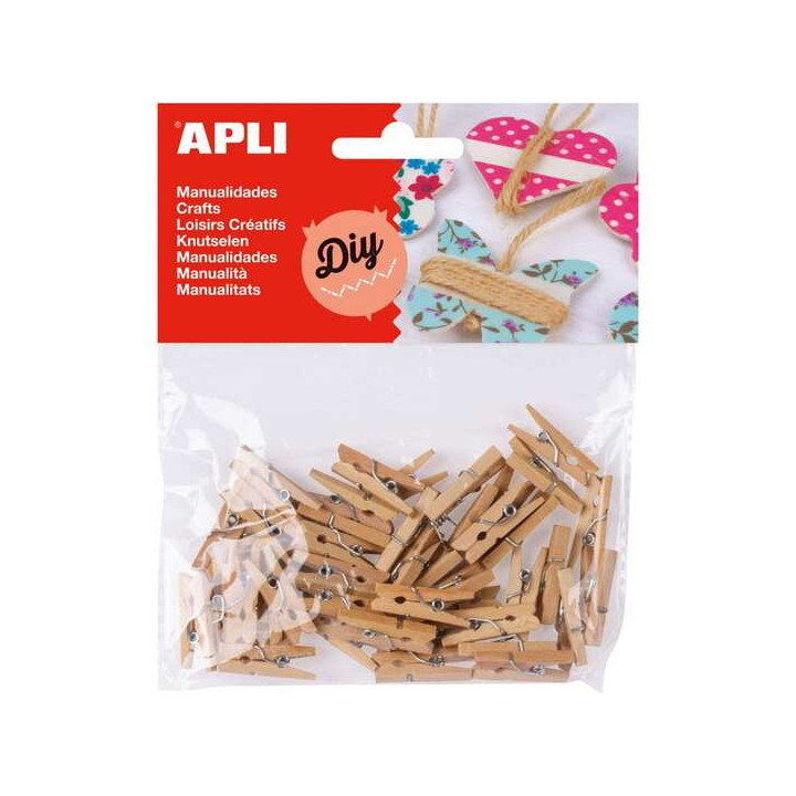 Apli Pack de 45 Mini Pinzas de Madera Natural 25 x 3 mm - Color Madera