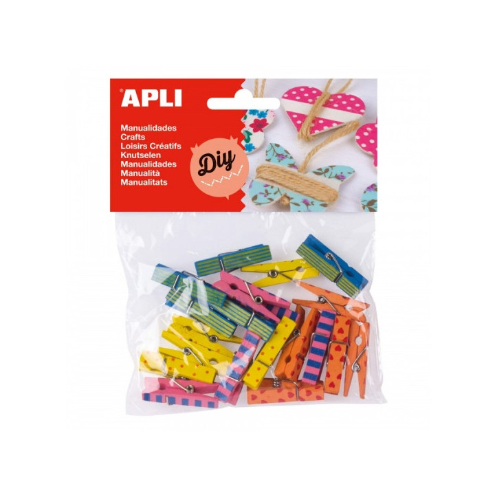 Apli Mini Pinzas de Madera - Estampados Surtidos - Ideal para Decorar y Sujetar Tarjetas