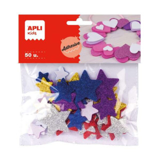 Apli Formas de Estrellas Adhesivas de Goma Eva - 50 Formas - Medidas Surtidas - Material Suave y Seguro - Colores Surtidos Purp