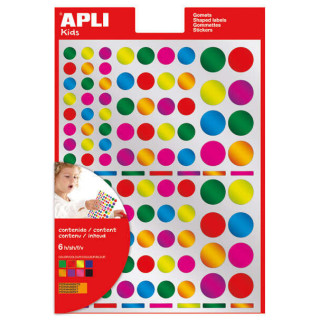 Apli Pack de 624 Gomets Redondos - Adhesivo Removible - Acabado Metalizado - Ideales para Escuelas Infantiles - Desarrollo de H