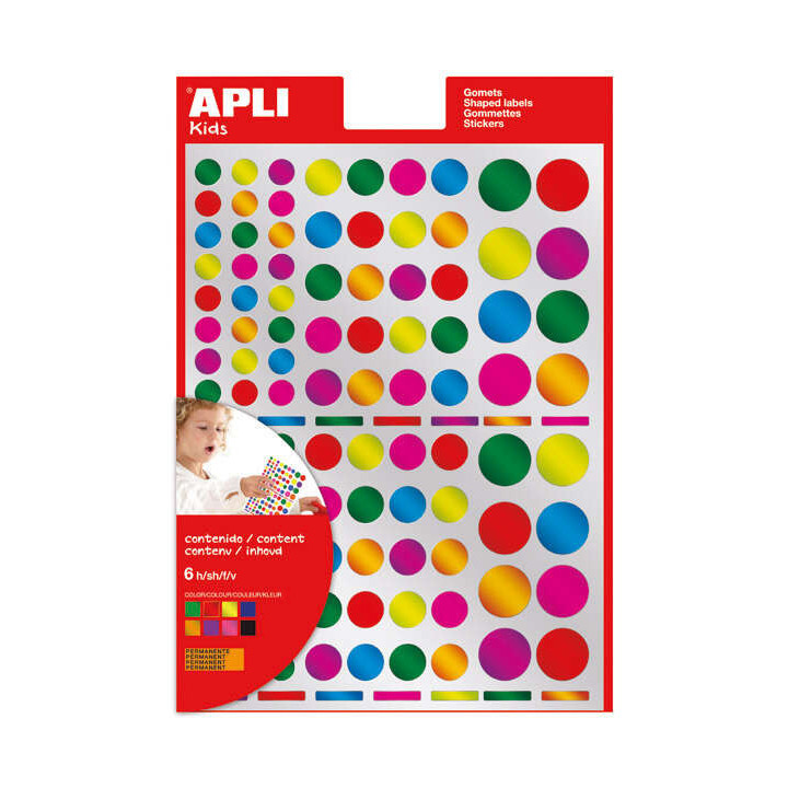 Apli Pack de 624 Gomets Redondos - Adhesivo Removible - Acabado Metalizado - Ideales para Escuelas Infantiles - Desarrollo de H