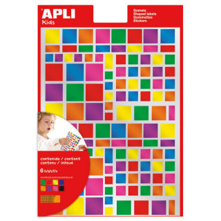 Apli Pack de 732 Gomets Cuadrados - Adhesivo Removible - Acabado Metalizado - Ideales para Escuelas Infantiles - Desarrollo de