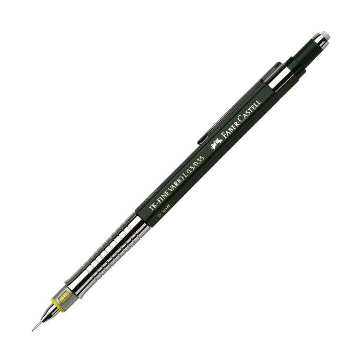 Faber-Castell TK-Fine Vario L Portaminas HB 0.35mm - Con Goma de Borrar - Clip de Metal - Color Verde