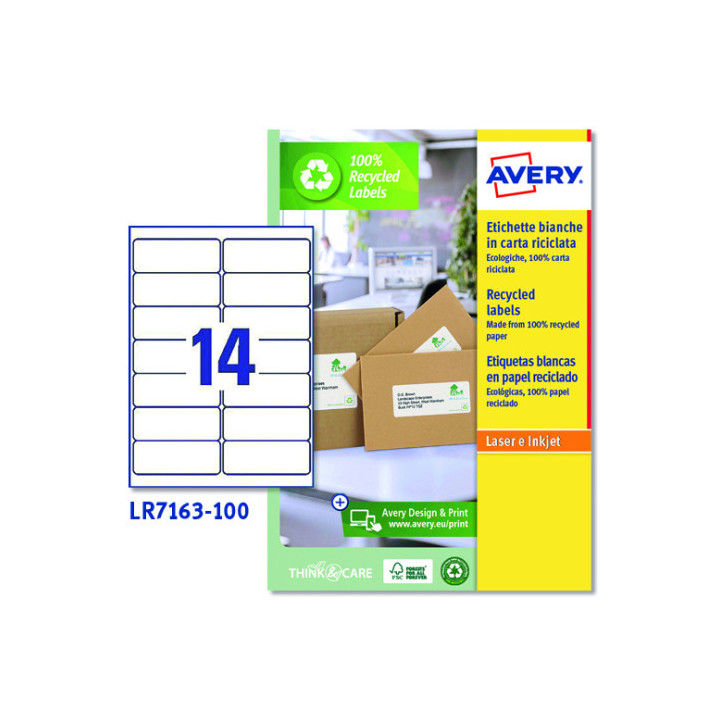 Caja 100 etiquetas blancas recicladas - quickpeel - impresoras láser 99