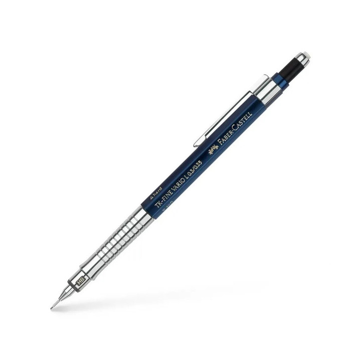 Faber-Castell TK-Fine Vario L Portaminas HB 0.3mm - Con Goma de Borrar - Clip de Metal - Color Azul