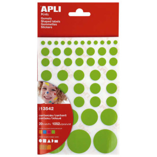 Apli Gomets Adhesivo Permanente - 1052 Gomets por Bolsa - Desarrollo de Habilidades Creativas y Psicomotrices - Cumple Normas E