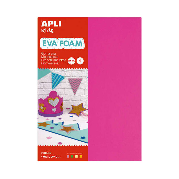 Apli Goma Eva Fluorescente - Medida A4 - 4 Hojas - Fucsia